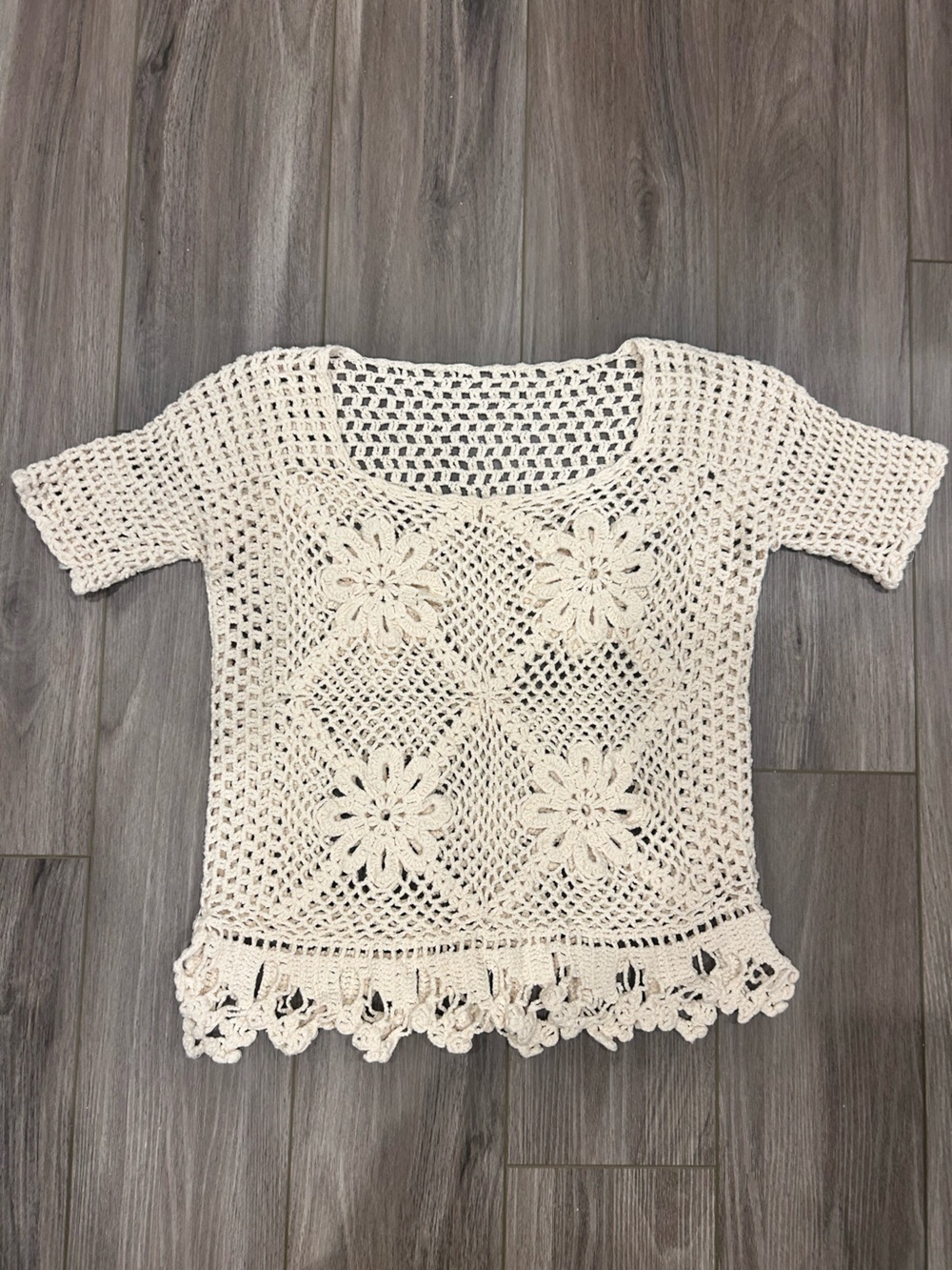 Cream Crochet Floral Knit Top